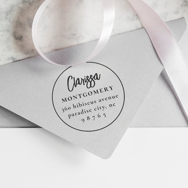 Round Boho Moderner Individuelle Name und Rücksend Permastempel (Stamp Mockup)