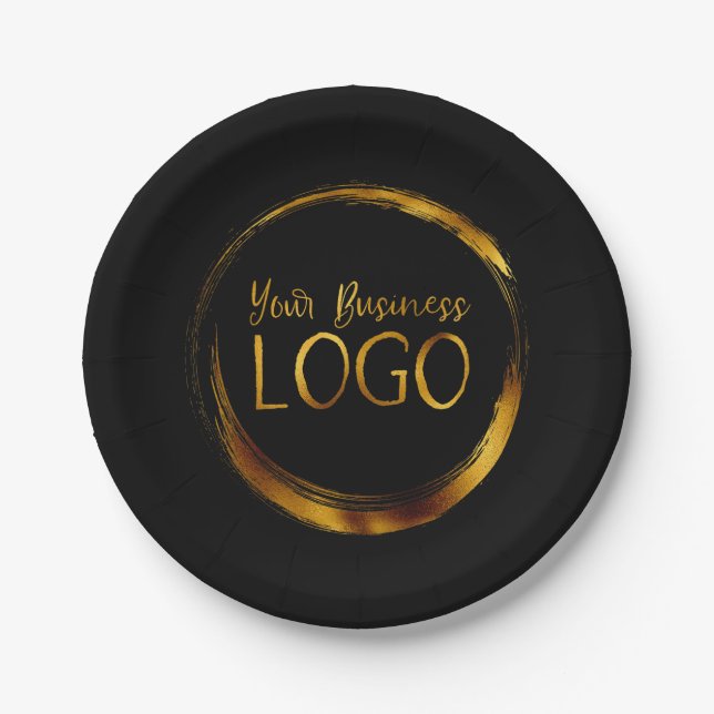 Round-Business-Logo auf der Black-Promo-Plattform Pappteller (Vorderseite)