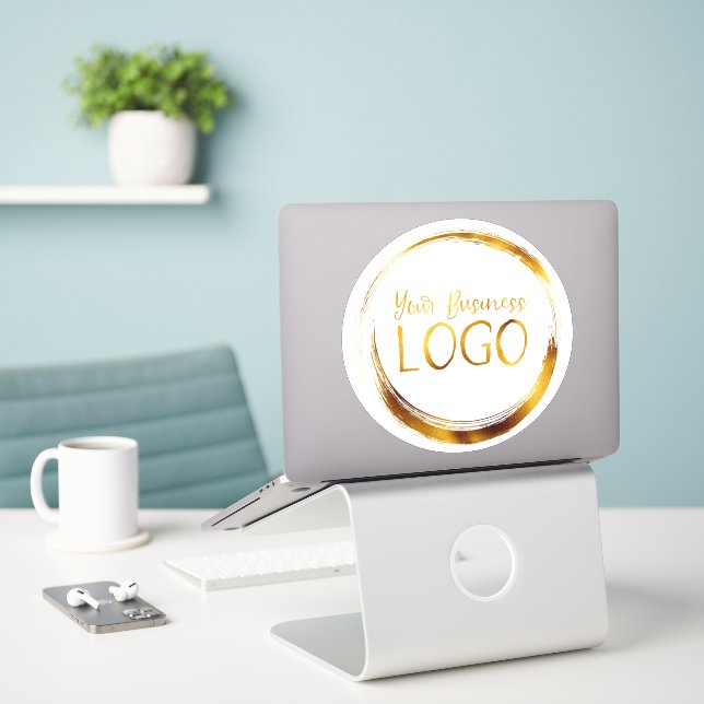 Round-Business-Logo auf weißer Werbung Aufkleber (Laptop auf Schreibtisch)