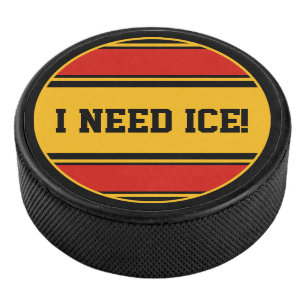 Round Button - Streifen in schwarz-gelb Eishockey Puck