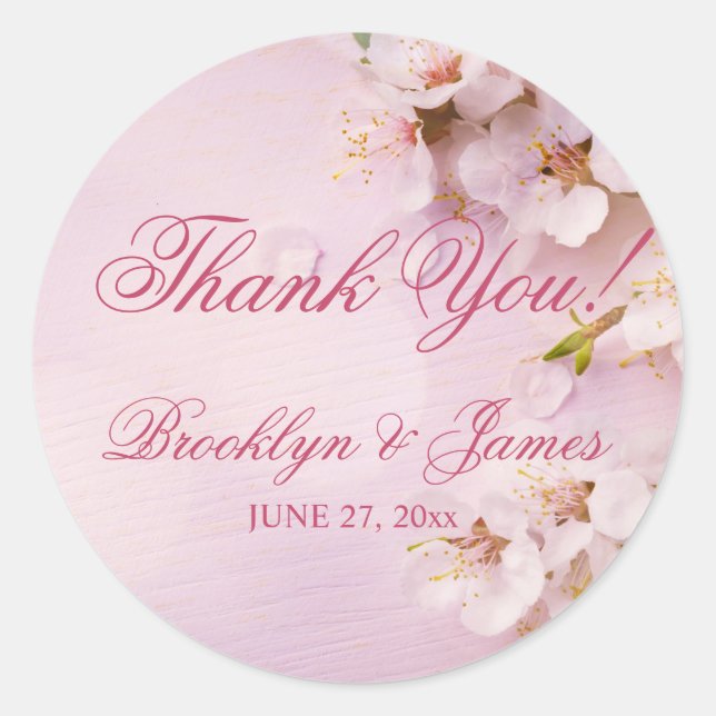 Round Cherry Blossom Elegante Wedding Stickers (Vorderseite)