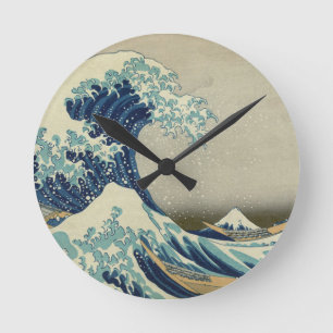 Round clock: "Great Wave off Kanagawa" by Hokusai Runde Wanduhr