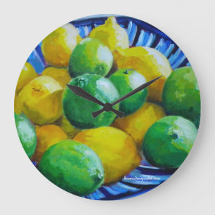 round clock with lemons and limes große wanduhr