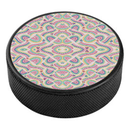 Round coaster with vibrant, symmetrical mandala  eishockey puck