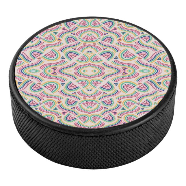 Round coaster with vibrant, symmetrical mandala  eishockey puck (3/4)