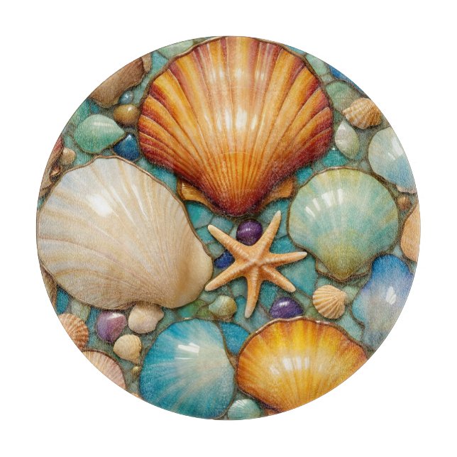 Round Costal Delight Glass Cutting Board Schneidebrett (Vorderseite)