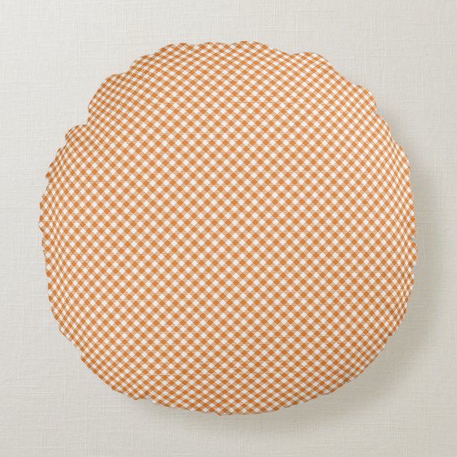 Round cushion with a brown and white gingham  rundes kissen (Vorderseite)