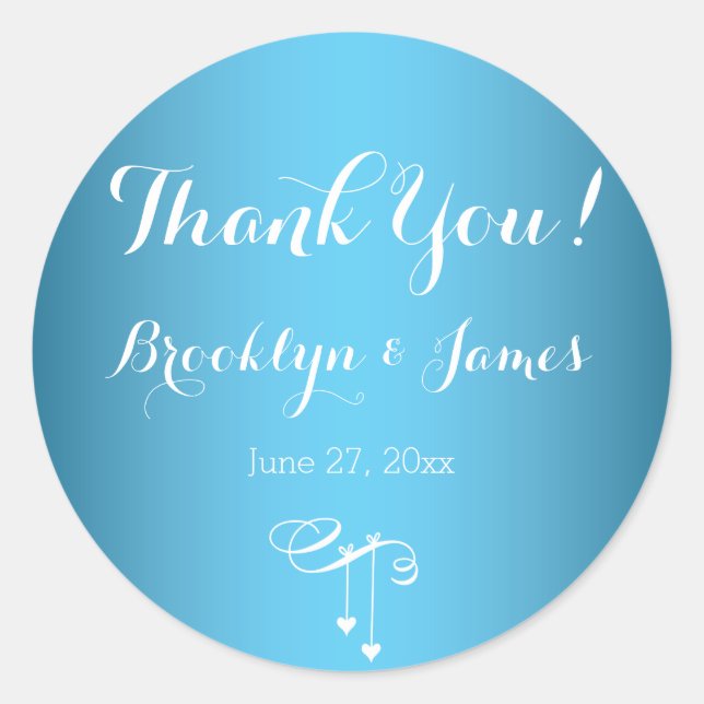 Round Custom Blue Wedding Stickers Herz (Vorderseite)