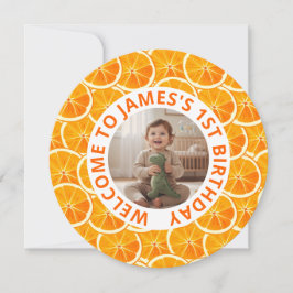 Round Custom Photo & Citrus Birthday Invitation Feiertagskarte