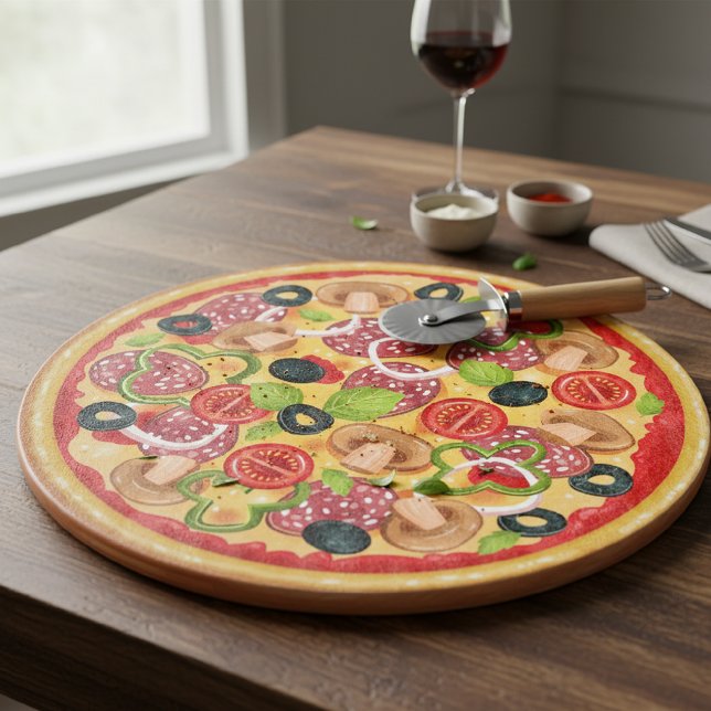 Round Cutting Board  Illustration Whole Pizza Schneidebrett (Von Creator hochgeladen)