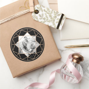 Round Diamond Geometric Stylish Chic Wedding Foto Runder Aufkleber