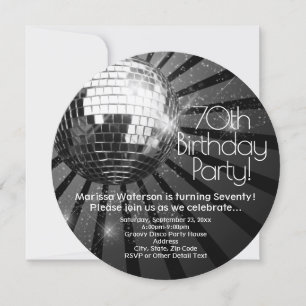 Round Disco Ball 70. Geburtstagsparty Einladung