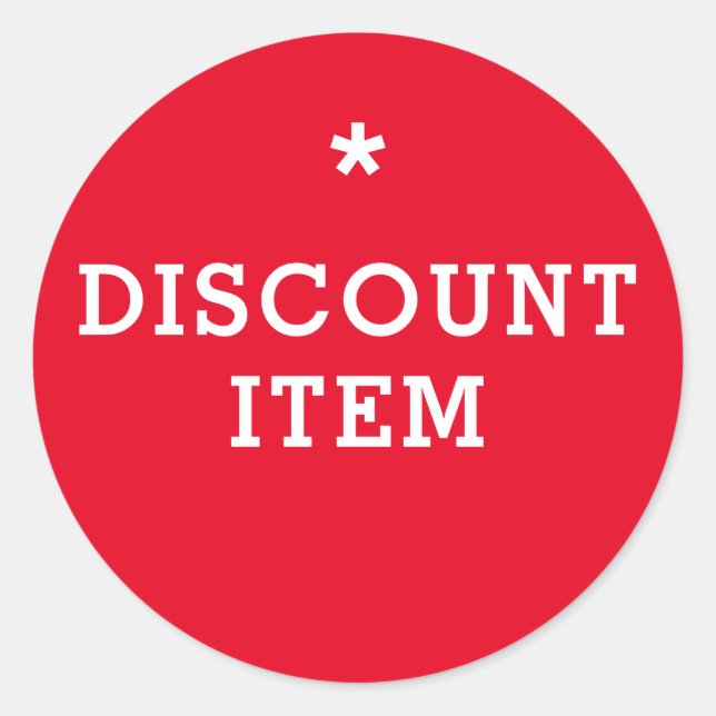 Round Discount Item Rot und Weiß Runder Aufkleber (Vorderseite)