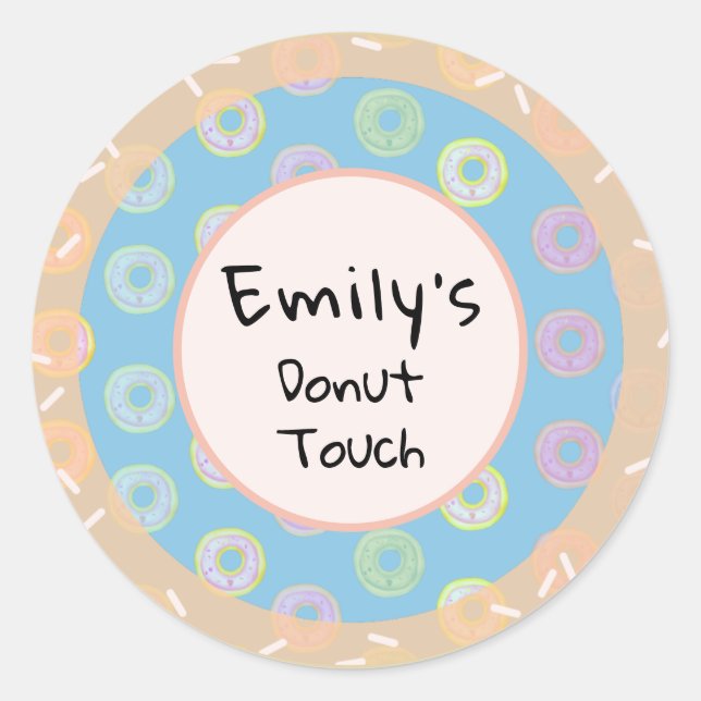 Round Donut Touch Blue Individuelle Name Stickers (Vorderseite)