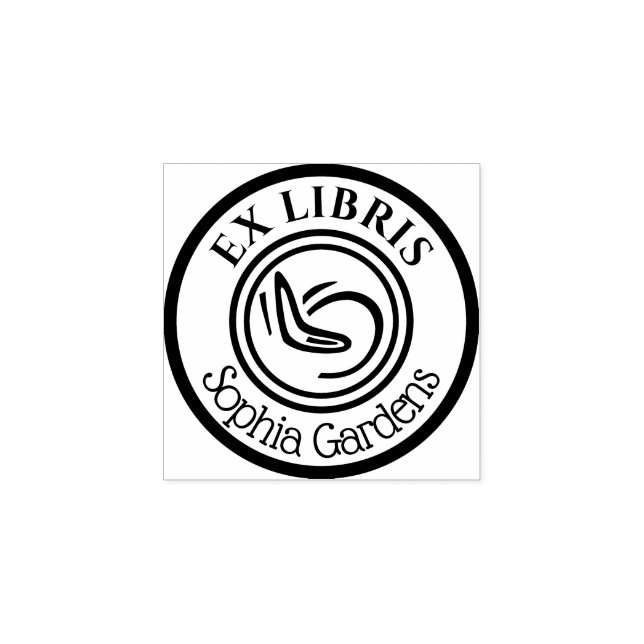 Round Ex Libris Boomerang Gummistempel (Prägung)