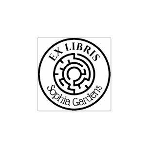 Round Ex Libris Labyrinth Gummistempel