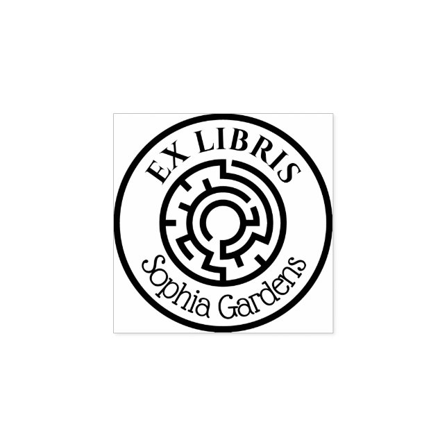 Round Ex Libris Labyrinth Gummistempel (Prägung)