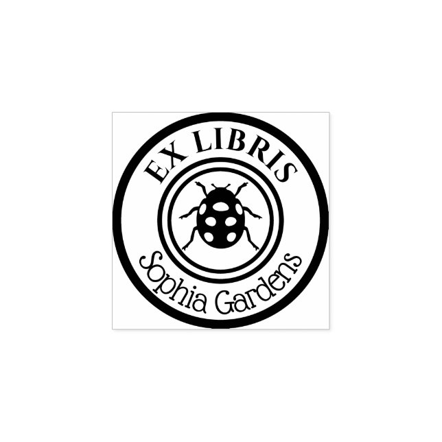 Round Ex Libris Ladybird Motif Gummistempel (Prägung)