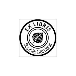 Round Ex Libris Leaf Motif Gummistempel