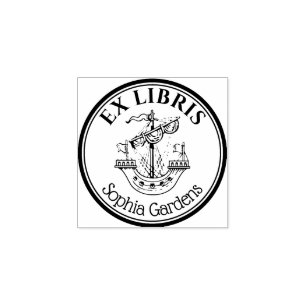 Round Ex Libris Lymphad Motif v2 Gummistempel