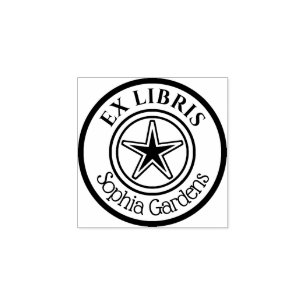 Round Ex Libris Star Motif Gummistempel
