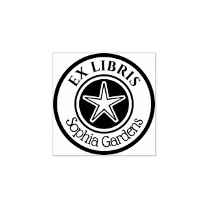 Round Ex Libris Star Motif v2 Gummistempel
