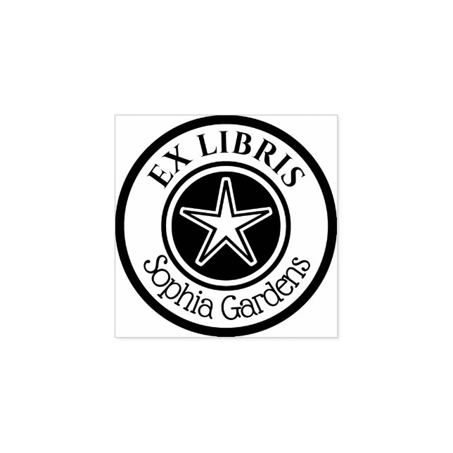 Round Ex Libris Star Motif v2 Gummistempel (Prägung)