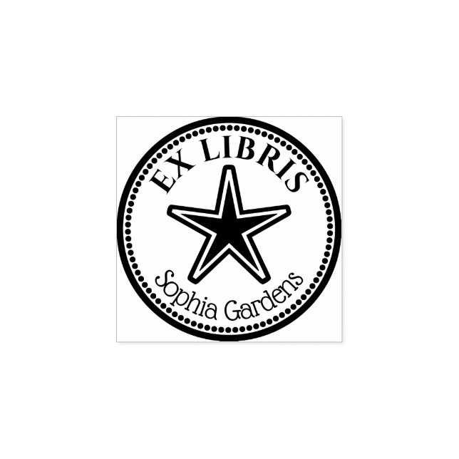 Round Ex Libris - Star Rubber Briefmarke Gummistempel (Prägung)