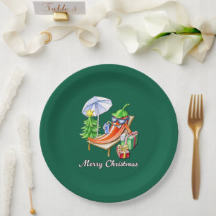 Round Fir Green Frohe Weihnachts-Chili Pappteller