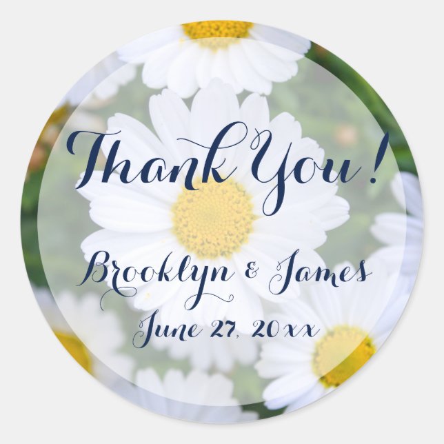 Round Floral Wedding Stickers White Daisy (Vorderseite)