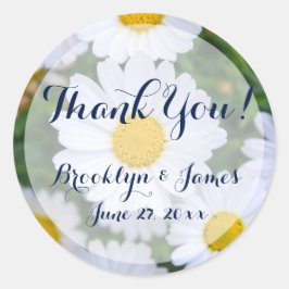 Round Floral Wedding Stickers White Daisy