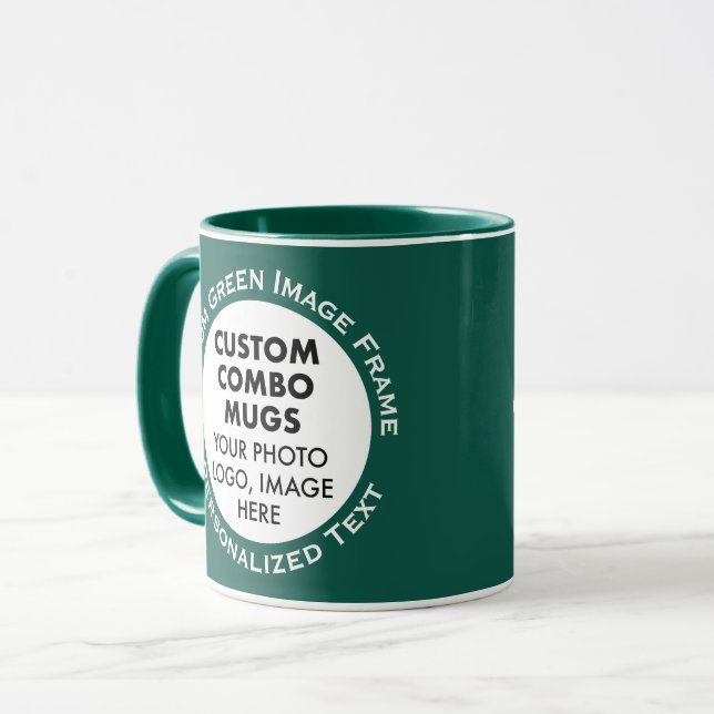 Round Frame 2 Photo Text Hunter Green Custom Combo Tasse (Vorderseite Links)