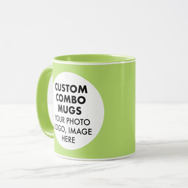 Round Frame 2 x Photo Logo Lime Custom Combo Tasse (Vorderseite Links)
