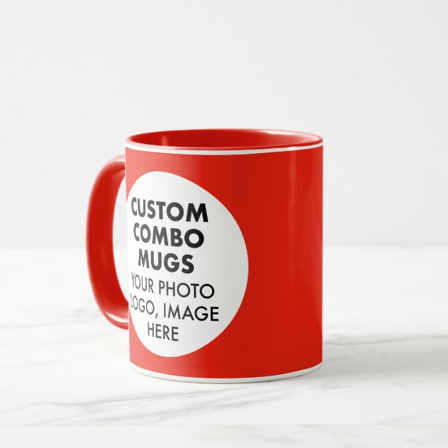 Round Frame 2 x Photo Logo Red Custom Combo Tasse (Vorderseite Links)