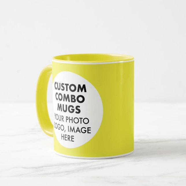 Round Frame 2 x Photo Logo Yellow Custom Combo Tasse (Vorderseite Links)