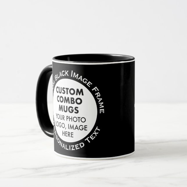 Round Frame 2 x Photo + Text Black Custom Combo Tasse (Vorderseite Links)
