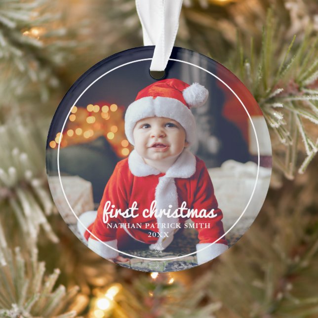 Round Frame Baby's First Christmas Foto Ornament (Baum)