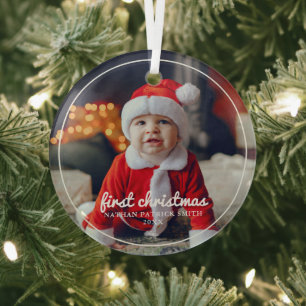 Round Frame Baby's First Christmas Foto Ornament Aus Glas