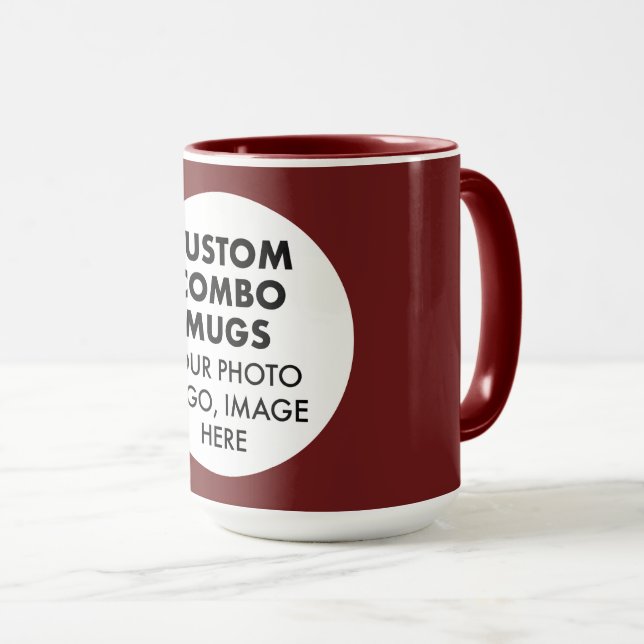 Round Frame Photo Logo Large Maroon Custom Combo Tasse (VorderseiteRechts)