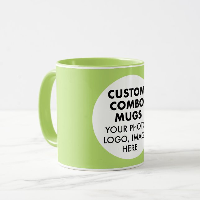 Round Frame Photo Logo Lime Green Custom Combo Tasse (Vorderseite Links)