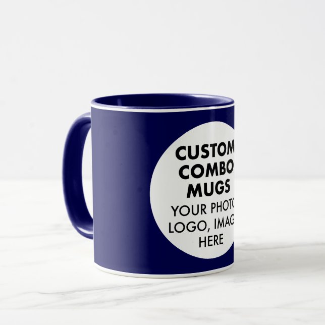 Round Frame Photo Logo Navy Blue Custom Combo Tasse (Vorderseite Links)