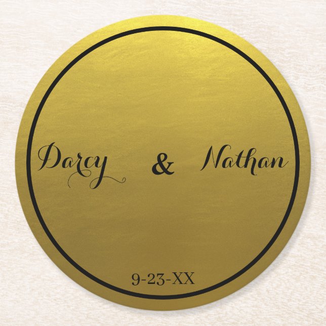 Round Gold Monogram Wedding Untersetzer (Vorderseite)