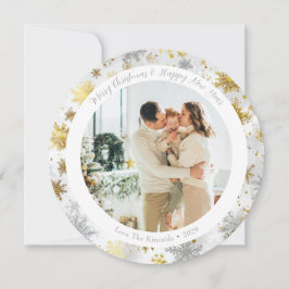Round Gold & Silber Snowflake Weihnachtskarte Feiertagskarte