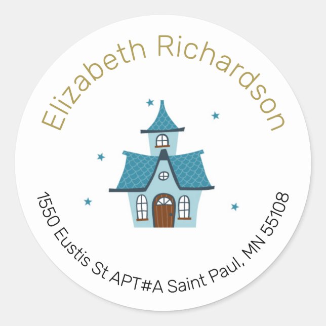 Round-Gold-Text-Rücksendeadressen-Aufkleber Runder Aufkleber (Vorderseite)