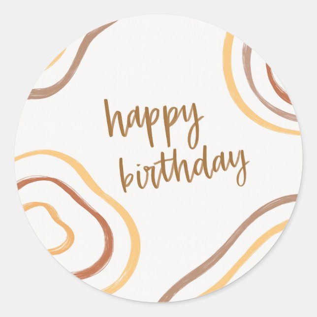 Round Happy Birthday Sticker – Minimalist Abstract (Vorderseite)