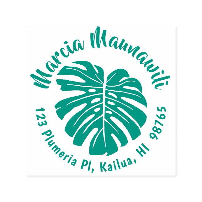 Round Hawaiian Address Briefmarke Monstera Selbstf Permastempel (Design)