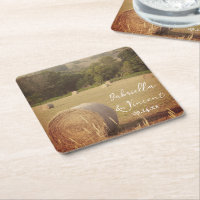 Round Hay Bales Farm Wedding Square Paper Unterset