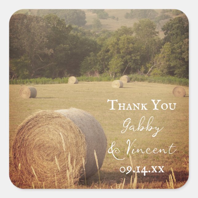 Round Hay Bales Farm Wedding Vielen Dank für Ihre  Quadratischer Aufkleber (Vorderseite)