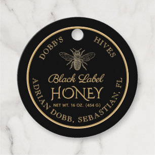 Round Honey Jar Necktag Black Gold Vintage Biene Geschenkanhänger