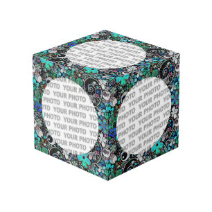 Round in Square Frame Blume Power 3 + Ihr Foto Würfel